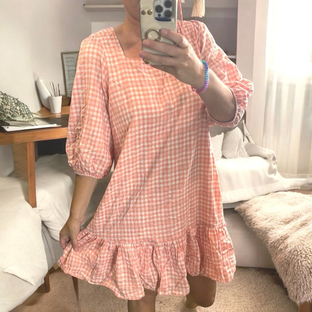 Bleecker 126 Pink White GIngham Cotton Dress Size 14